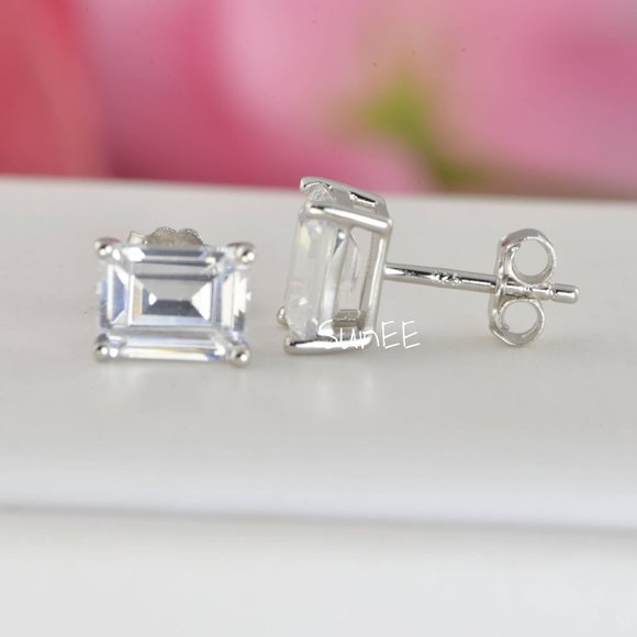 3ctw Emerald Diamond Cut Stud Earrings New - Picture 5 of 5